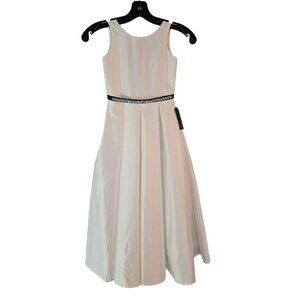Ivory Satin Flower Girl Dress Teal Ribbon